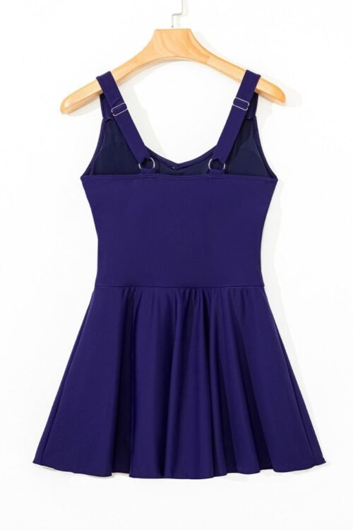 One-Piece | Women Navy Blue Adjustable Straps Cutout Ruched Knot Slit One Piece Swim Dress